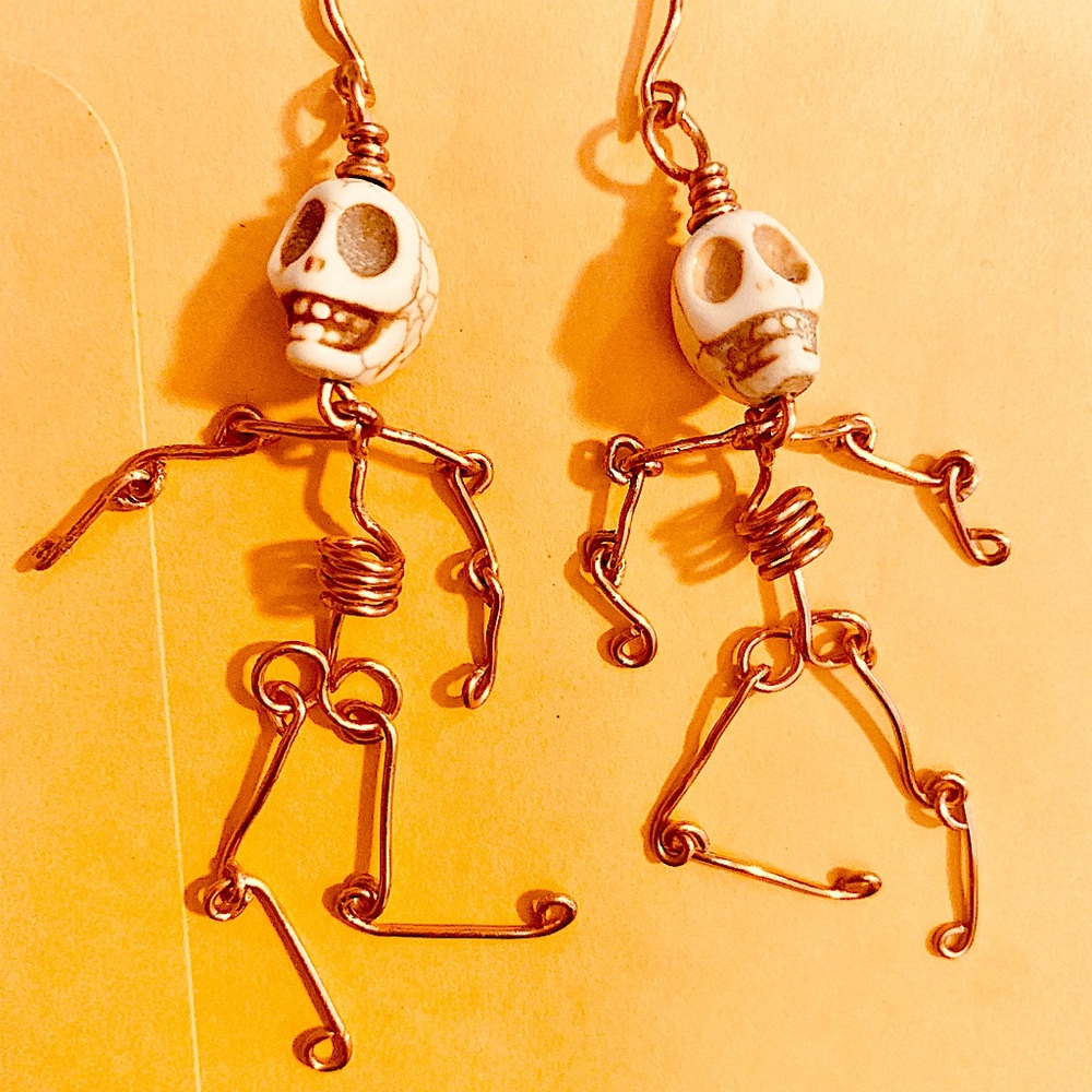 Skeleton earrings handmade copper
